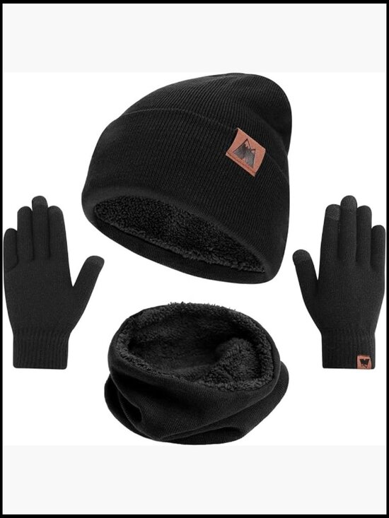 Winter 3-Piece Beanie Scarf Gloves Set, Acrylic Knit Fleece Lined Warm Unisex main image 4